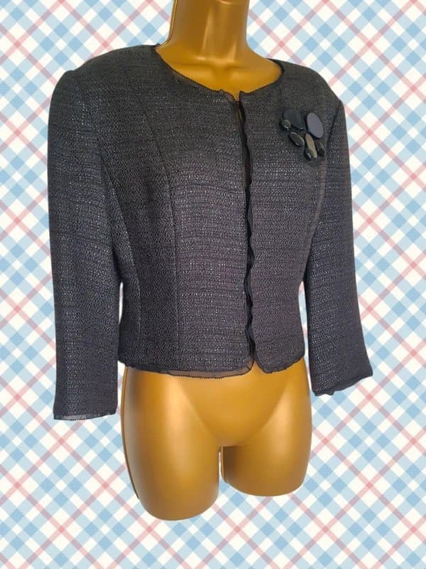 Phase Eight Black tweed embellished evening jacket blazer size 12 Phase Eight