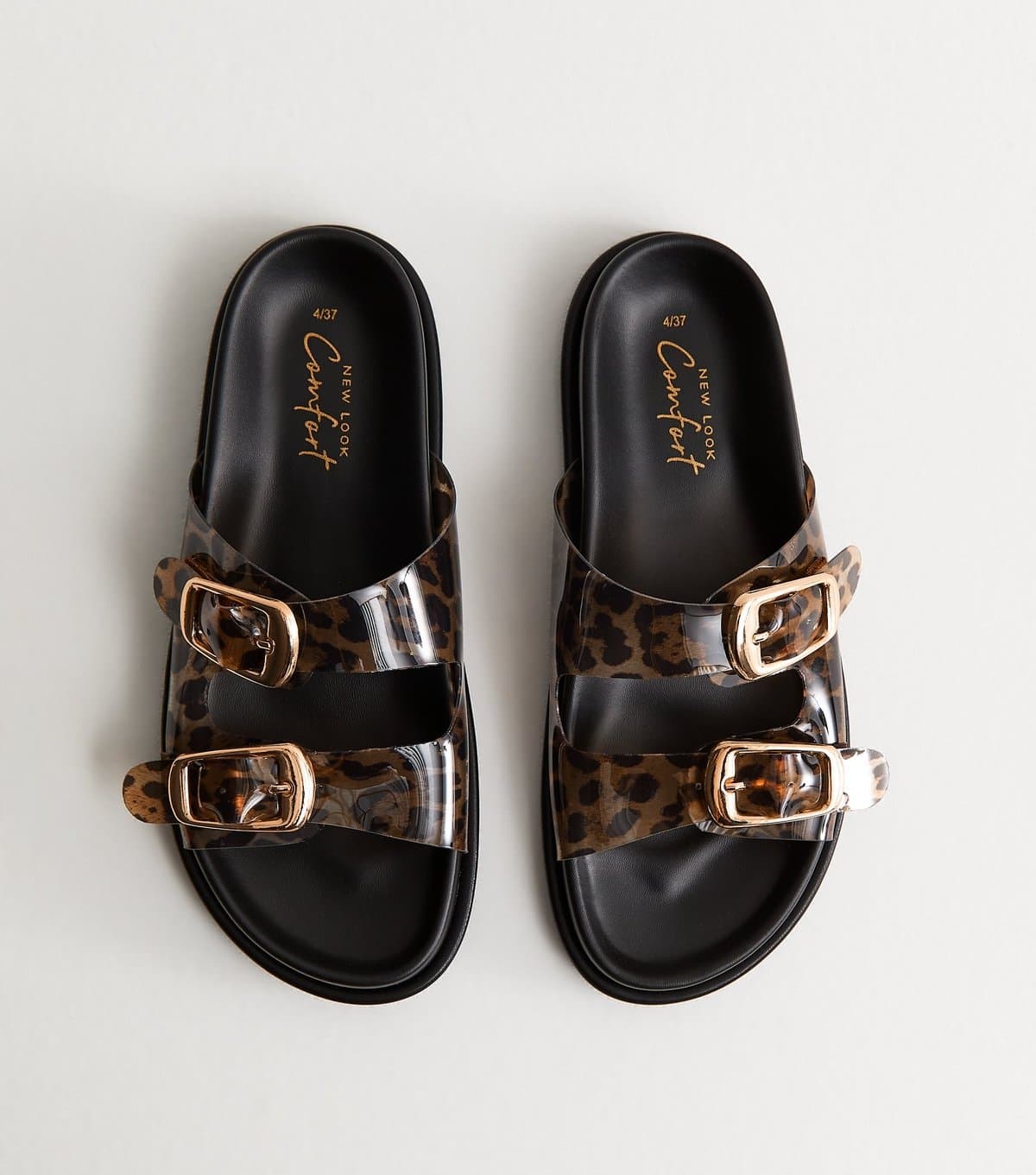 New Look Women's Stone Leopard Print Double Strap Jelly Sandals Vegan New Look