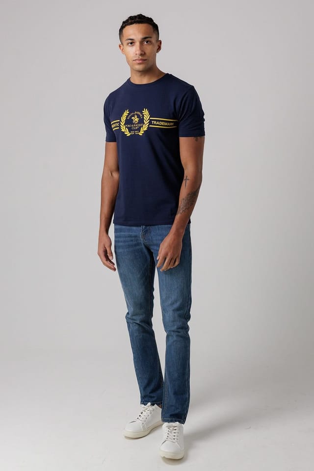 Santa Barbara Polo & Racquet Club Santa Barbara Polo & Racquet Club Men's 2 Pack Cotton Rich Stretch T-Shirts in Navy - 3
