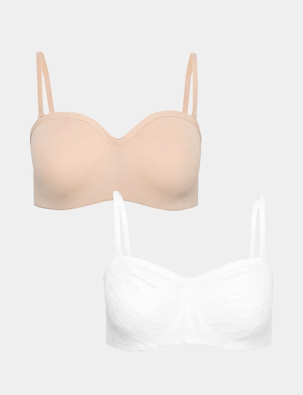 Marks & Spencer M&S 2 Pack Jasmine Lace Wired Strapless Bras (A-E) White Mix