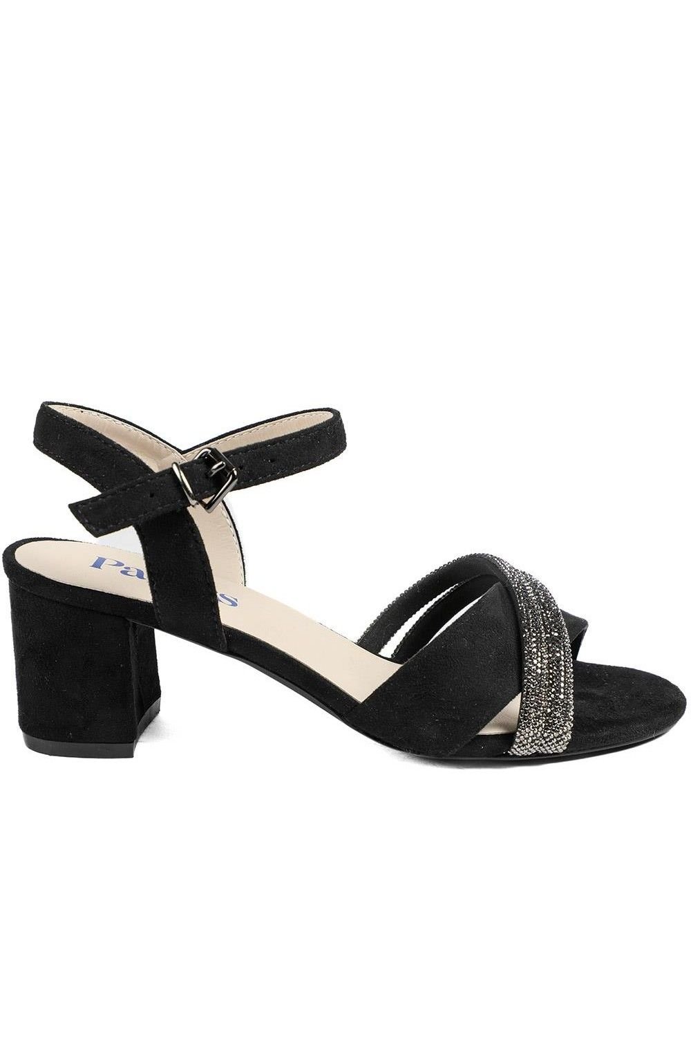 Pavers Pavers Women's Block Heel Embellished Toe Sandals in Black - 2