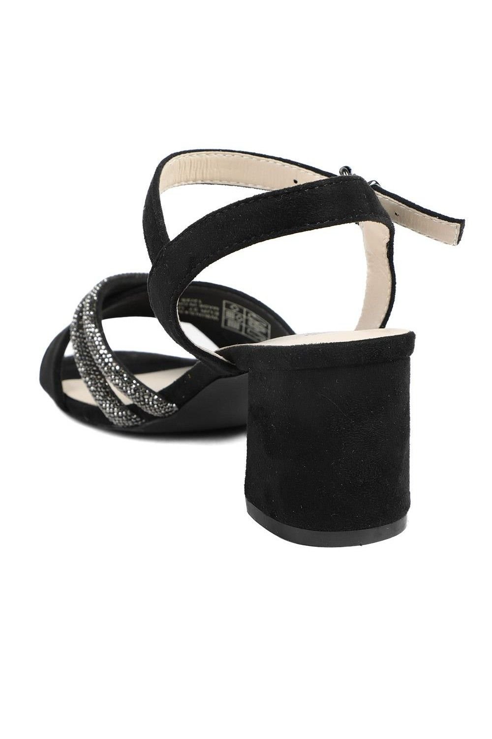 Pavers Pavers Women's Block Heel Embellished Toe Sandals in Black - 3