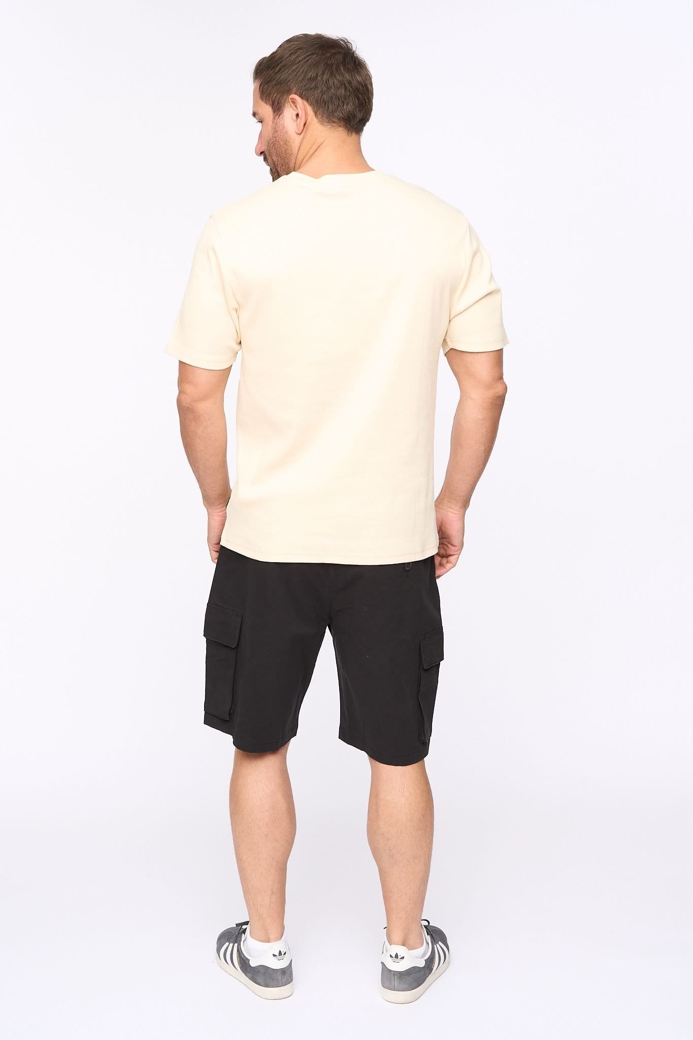 Bewley&Ritch Bewley&Ritch Men's Emberton Ribbed Cotton Stretch Henley Button Neck T-Shirt in Light Beige - 4