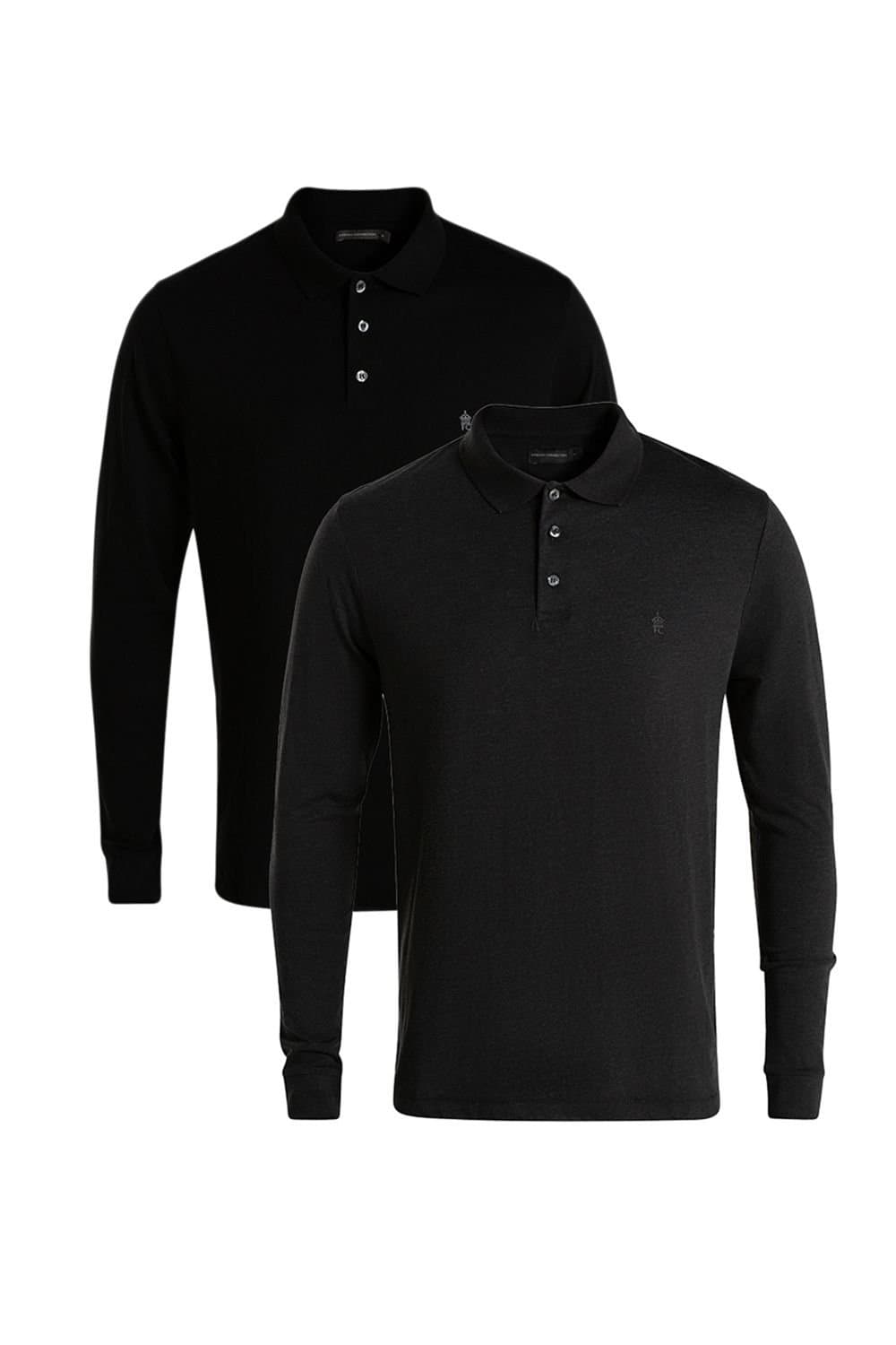 French Connection French Connection Men's 2 Pack Cotton Long Sleeve Polo Shirts in Black