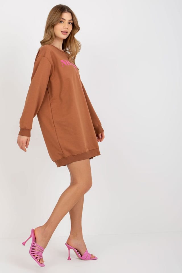 Love Lace Love Lace Women's Oversized Casual Printed Long Sleeve Sweatshirt in Brown - 2
