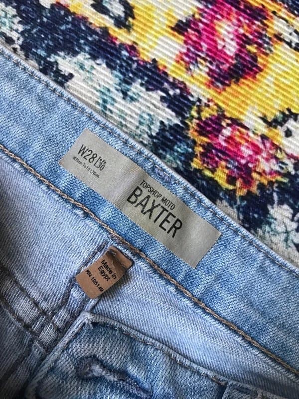 Topshop Moto Mens w28 Pale blue denim jeans 5 pocket design Topshop moto Baxter