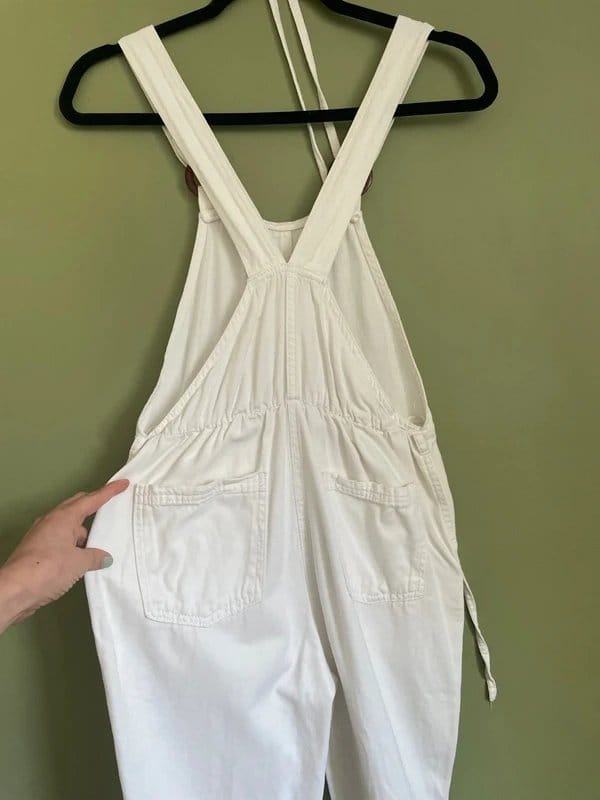 Bershka White Cotton Denim Jumpsuit Overalls