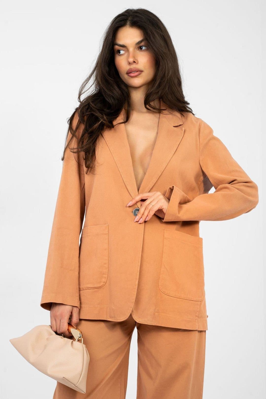 Love Lace Love Lace Women's Paris Rue Cotton Denim Blazer with Elastane in Terracotta