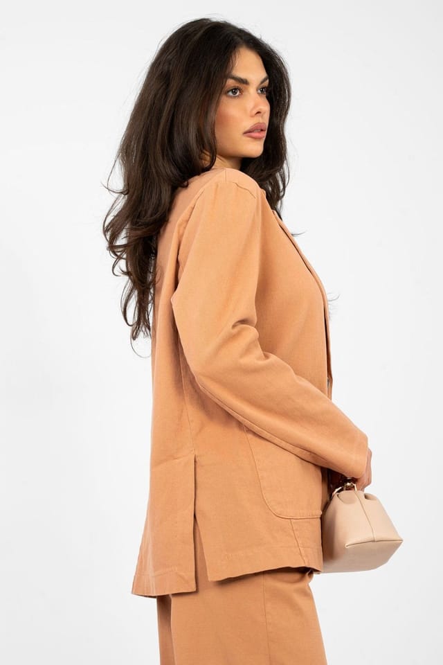 Love Lace Love Lace Women's Paris Rue Cotton Denim Blazer with Elastane in Terracotta - 2