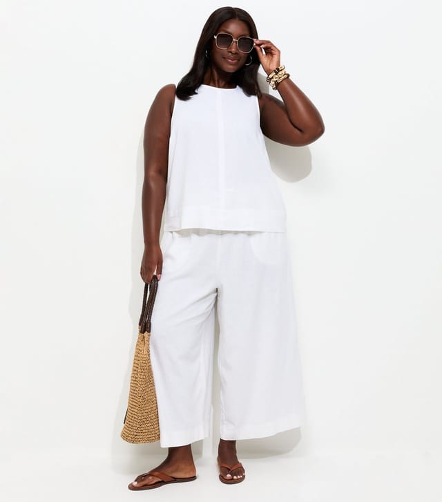 New Look Women's Plus Size White Linen Blend Sleeveless Top Curves New Look - 2