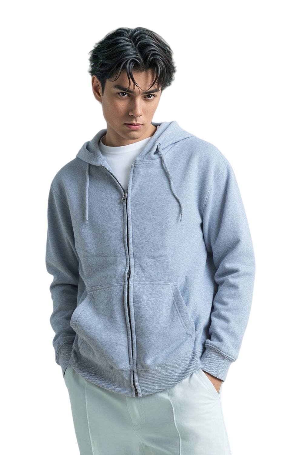 SweetLook SweetLook Men's Plain Full Zip Up Polyester Hoodies for Men Uk in Light Grey - 3