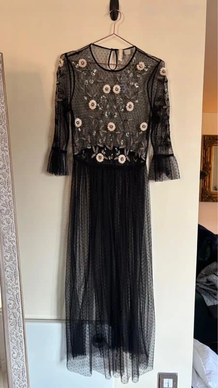 H&M H&M Black Embellished Mesh Midi Dress