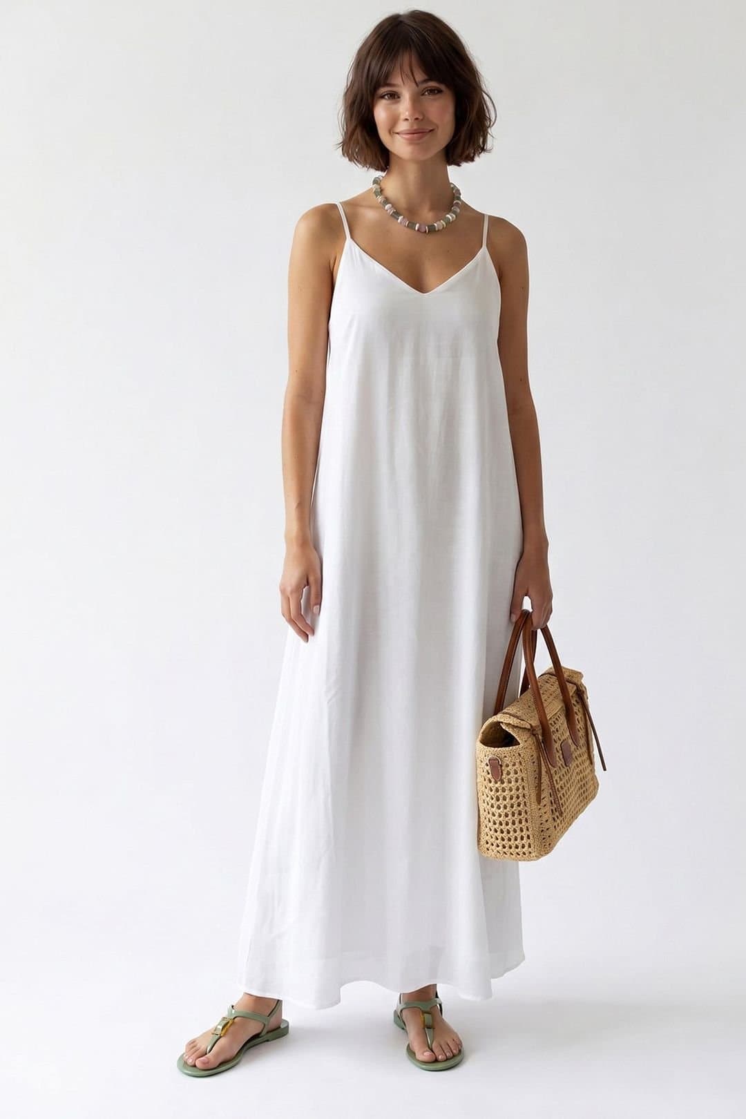 MixRay MixRay Women's Sleeveless A-line Maxi Dress in White