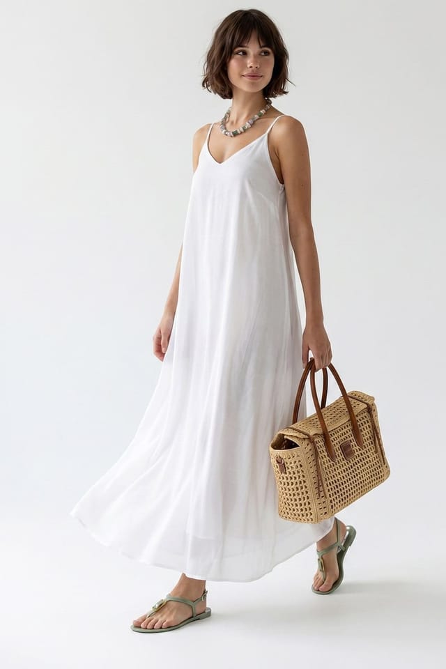 MixRay MixRay Women's Sleeveless A-line Maxi Dress in White - 3