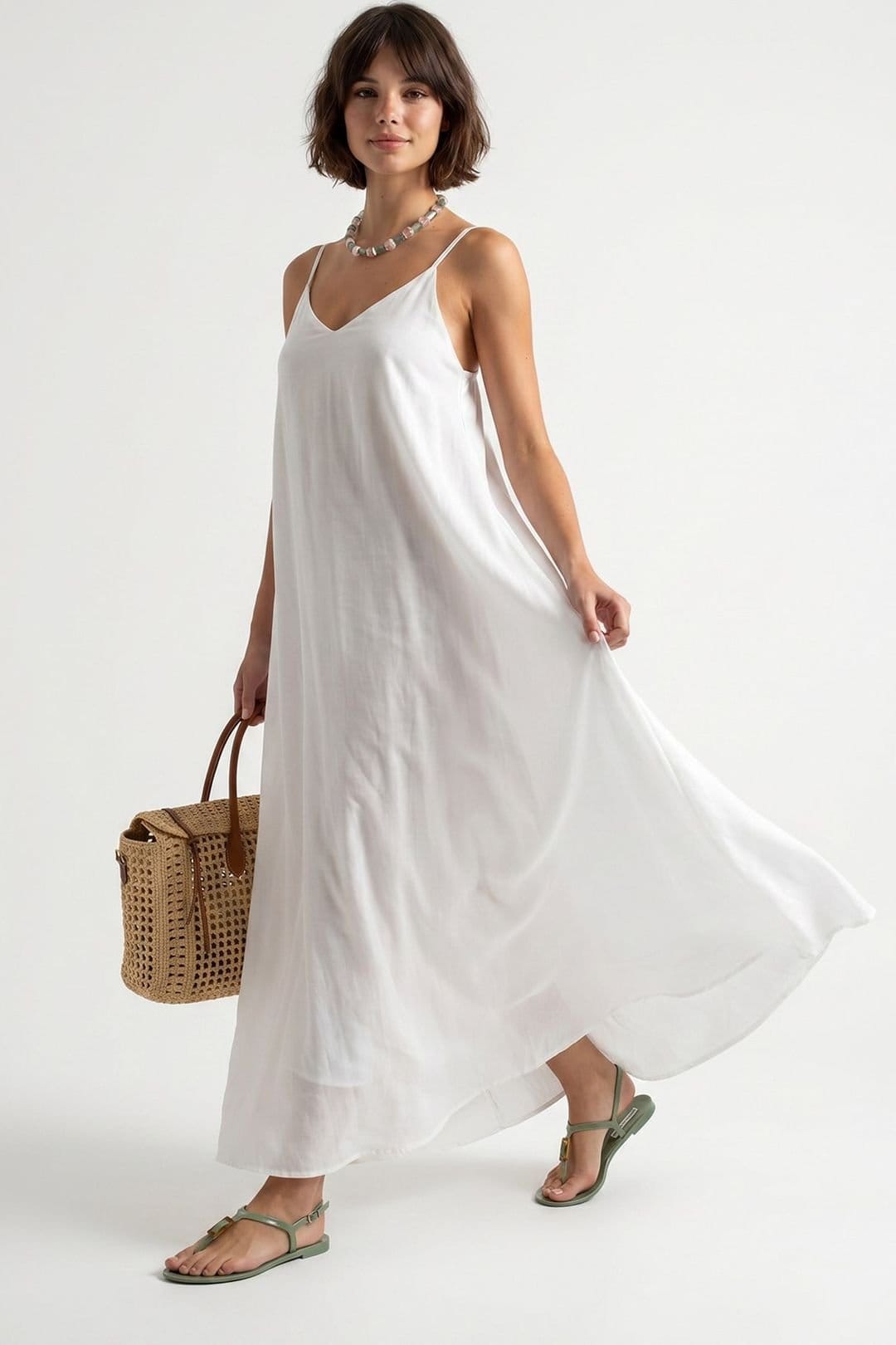 MixRay MixRay Women's Sleeveless A-line Maxi Dress in White - 4