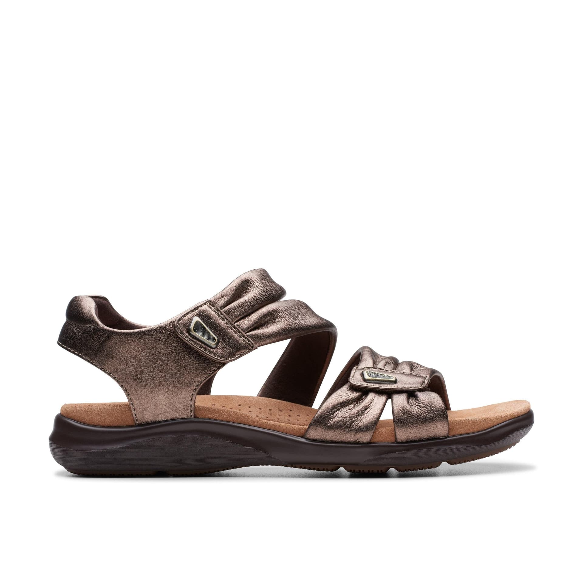 Clarks Clarks Women's Kitly Ave Bronze Leather Flat Sandals in Metallics