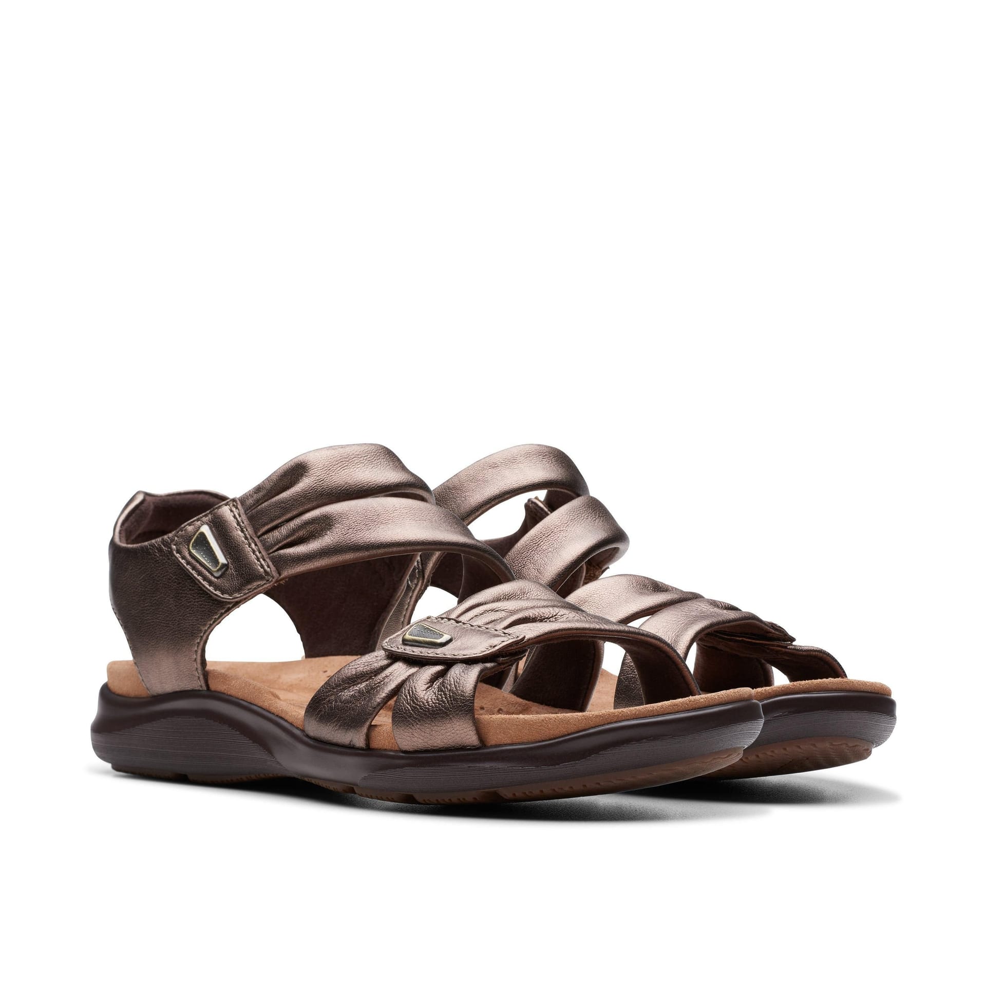 Clarks Clarks Women's Kitly Ave Bronze Leather Flat Sandals in Metallics - 4