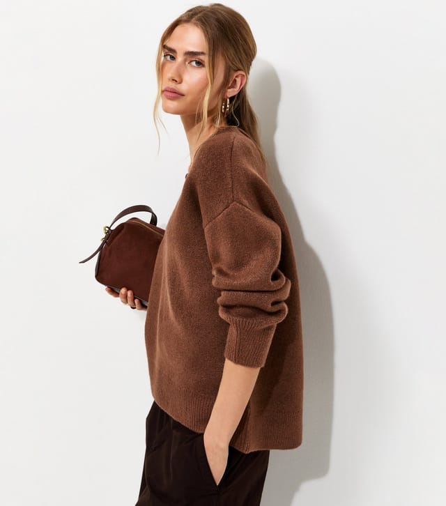 New Look Women's Rust Compact Knit Oversized V-Neck Jumper New Look - 3