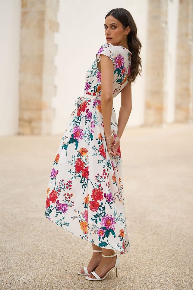 Yumi Yumi Women's Ivory Flower Print Wrap Midi Dress - 2