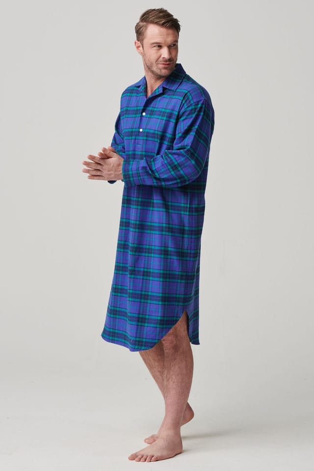 British Boxers British Boxers Men's "Midnight" Tartan Brushed Cotton Nightshirt in Dark Blue - 2