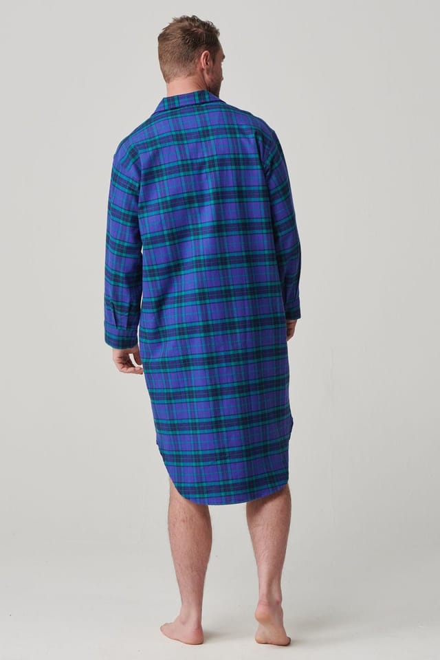 British Boxers British Boxers Men's "Midnight" Tartan Brushed Cotton Nightshirt in Dark Blue - 3