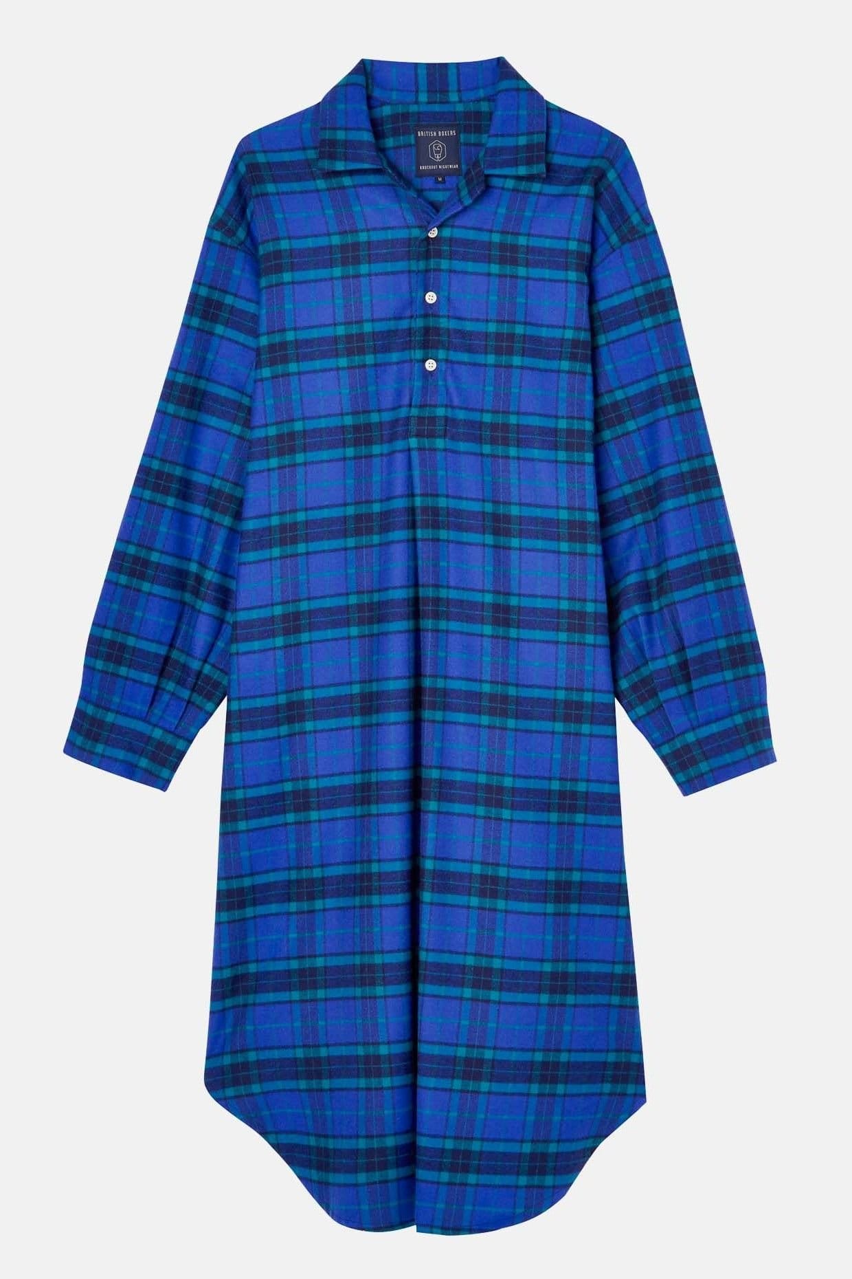 British Boxers British Boxers Men's "Midnight" Tartan Brushed Cotton Nightshirt in Dark Blue - 4