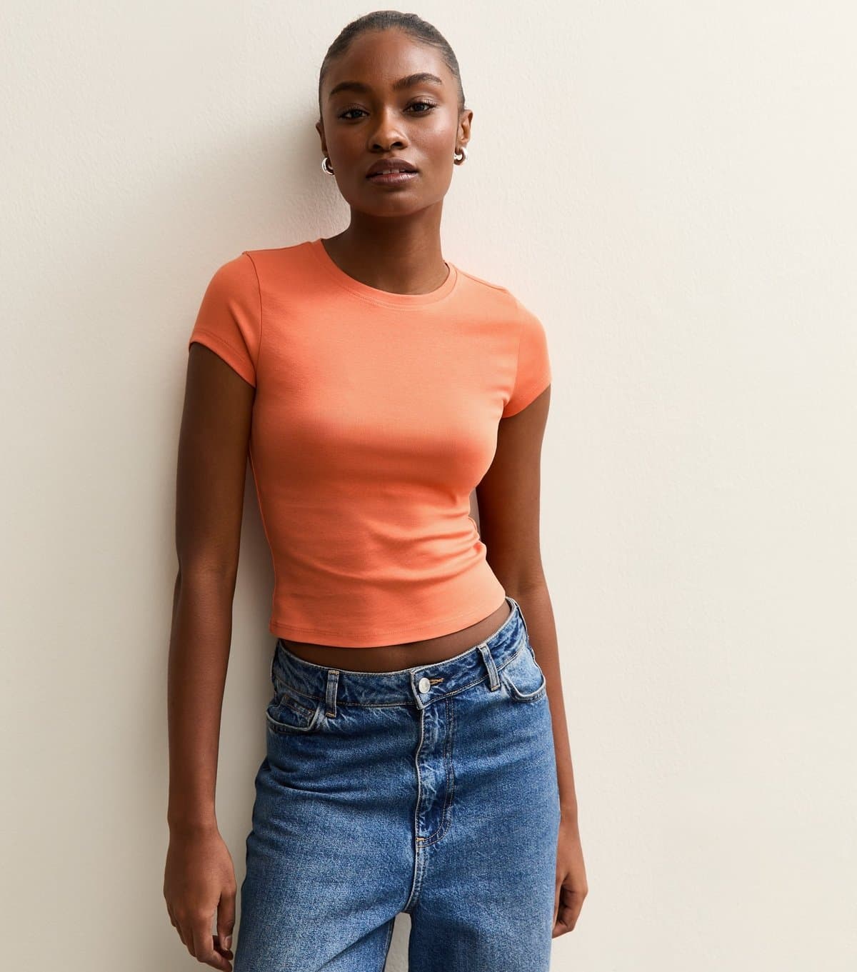 New Look Women's Dark Coral Short Sleeve Baby Tee New Look