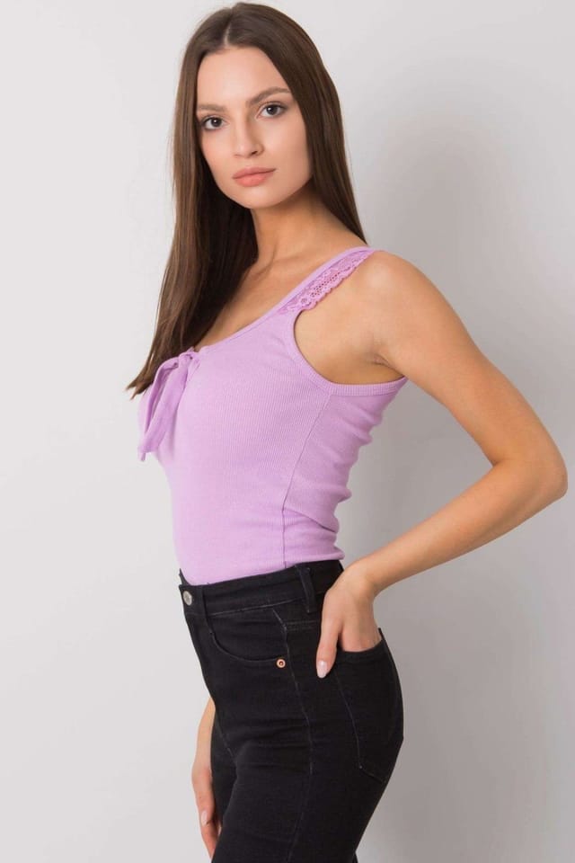 Love Lace Love Lace Women's Strapy Acrylic Ribbed Lace Round Neck Top in Violet - 2