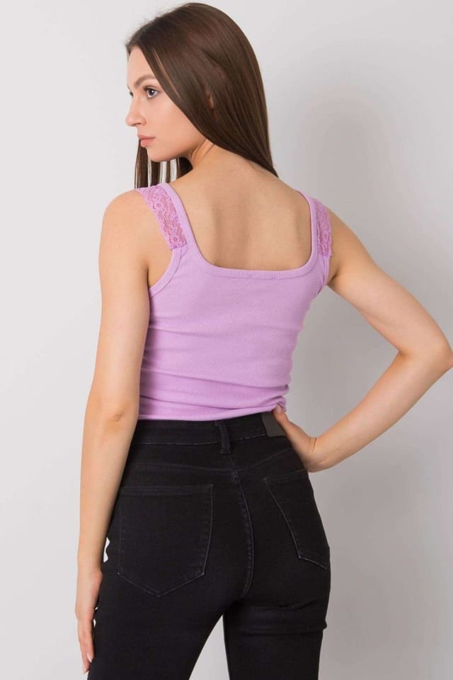 Love Lace Love Lace Women's Strapy Acrylic Ribbed Lace Round Neck Top in Violet - 3