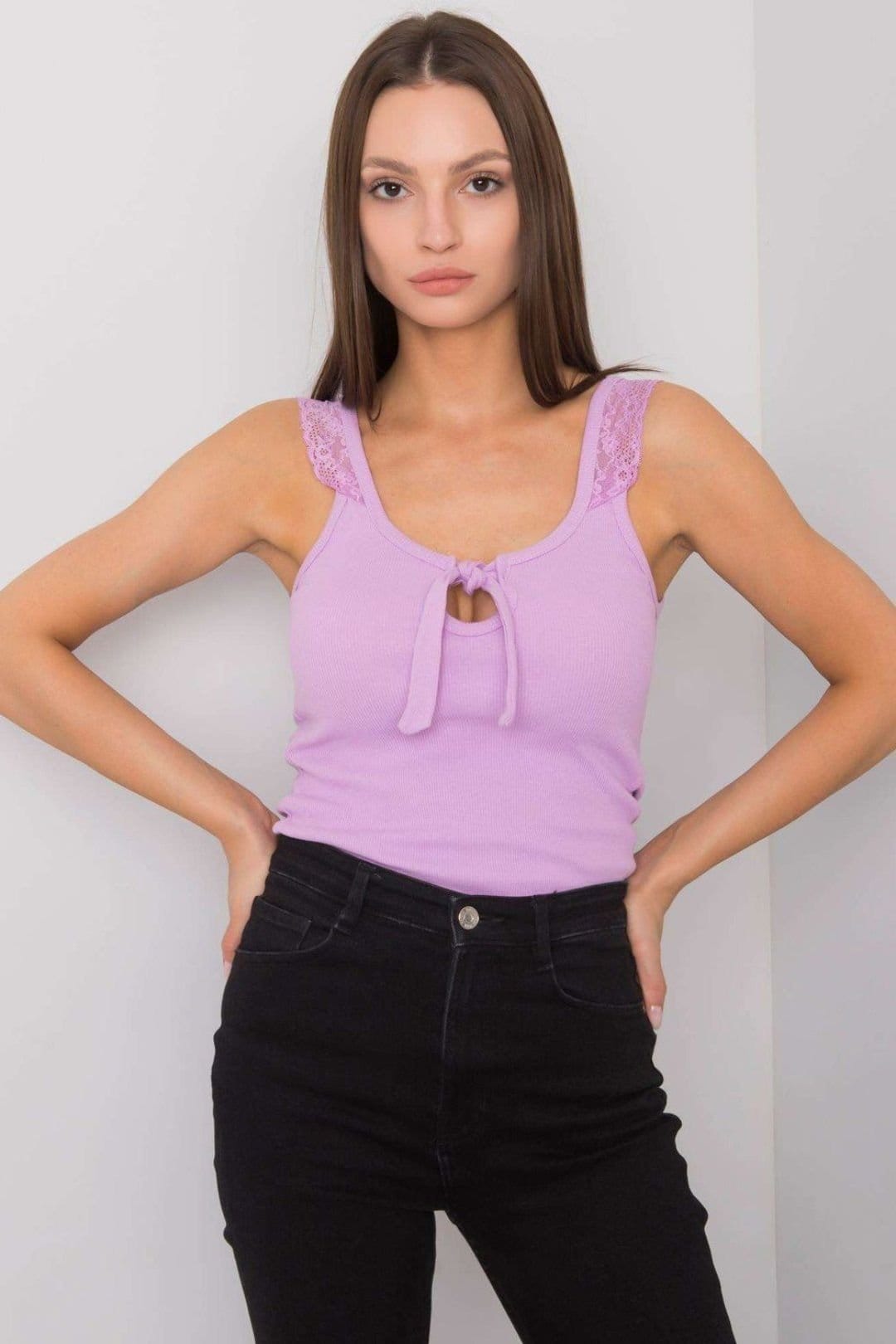 Love Lace Love Lace Women's Strapy Acrylic Ribbed Lace Round Neck Top in Violet - 4