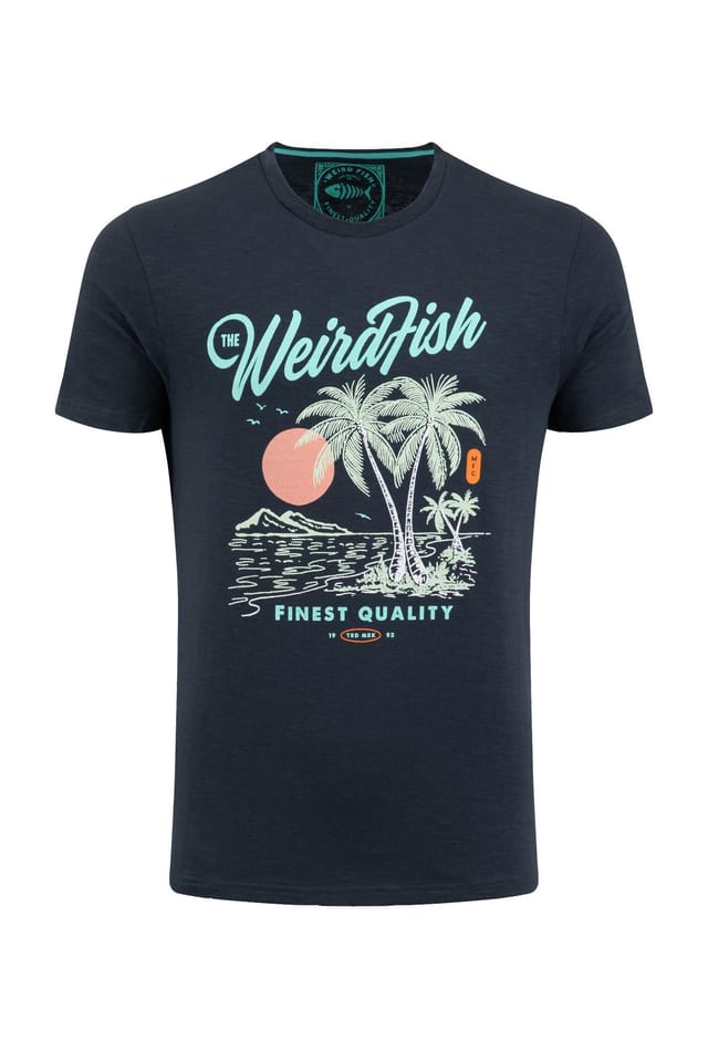 Weird Fish Weird Fish Men's Palm Island Front Print Graphic T-Shirt in Navy - 2