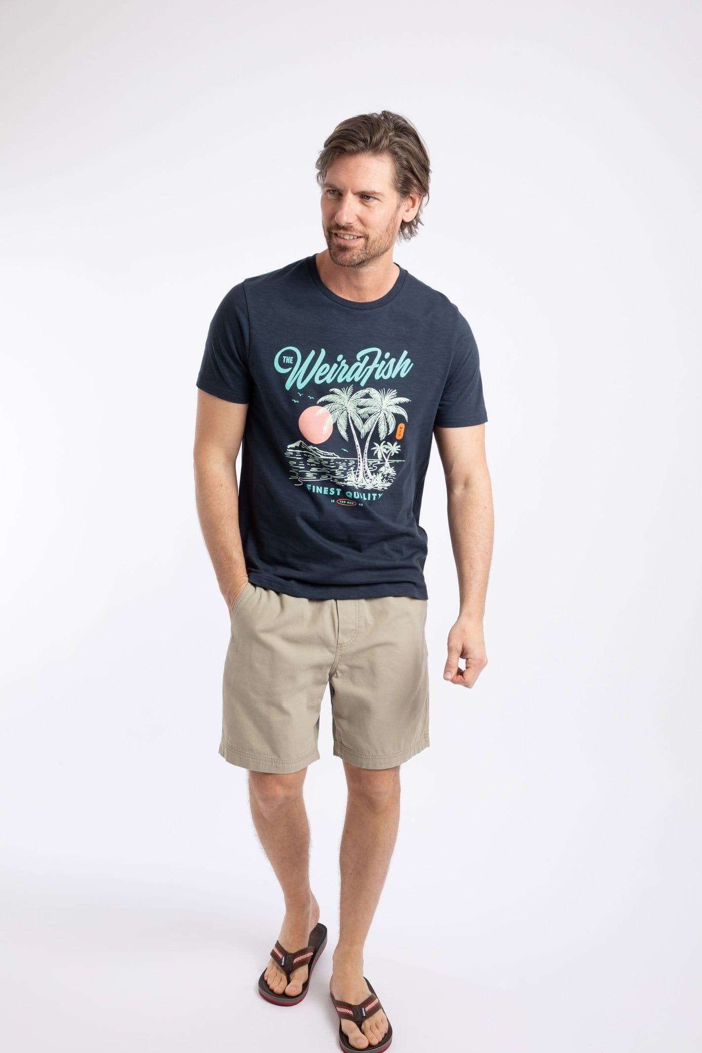 Weird Fish Weird Fish Men's Palm Island Front Print Graphic T-Shirt in Navy - 4