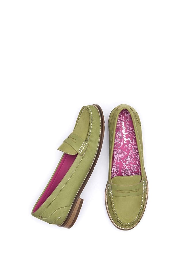 Moshulu Moshulu Women's 'Petrel Nubuck' Classic Nubuck Penny Loafers in Light Green - 2