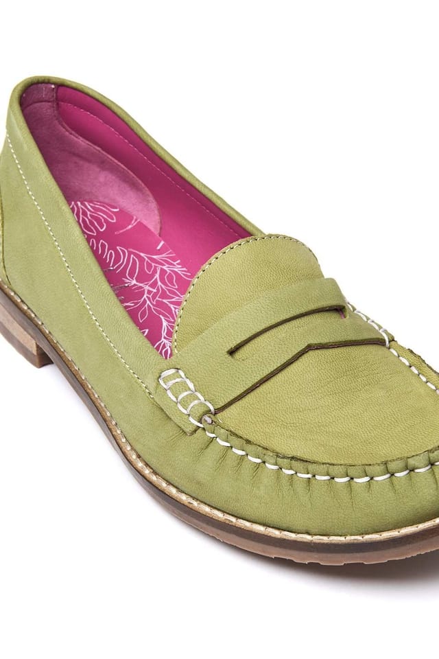 Moshulu Moshulu Women's 'Petrel Nubuck' Classic Nubuck Penny Loafers in Light Green - 3