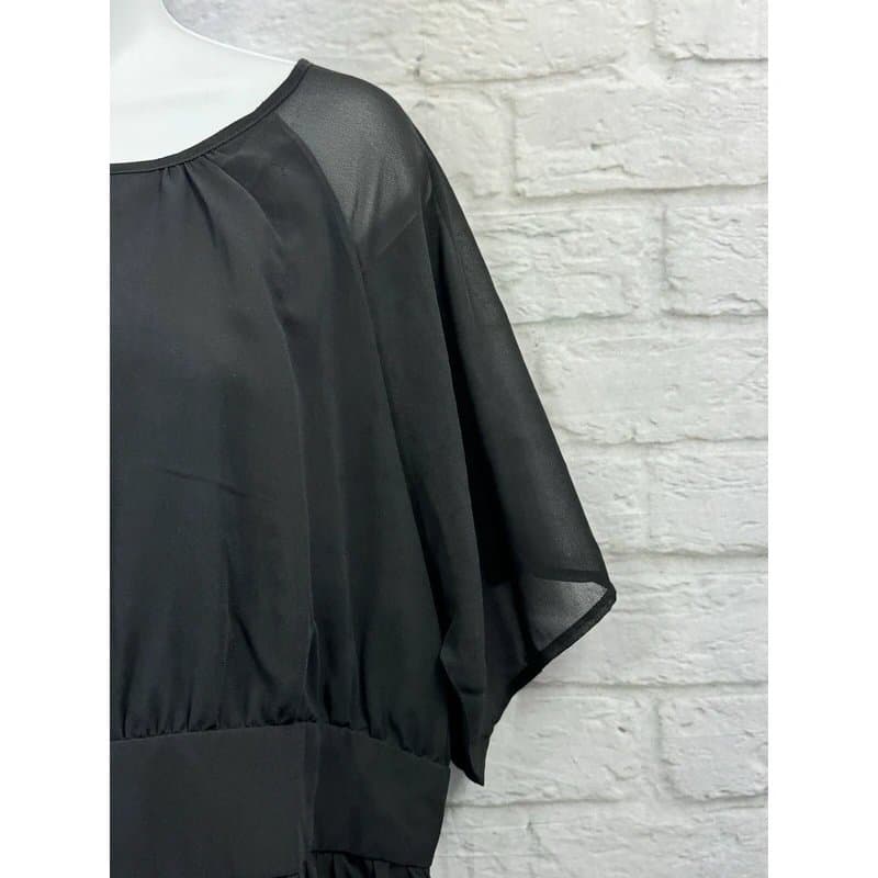 Plus1 Plus1 Black Chiffon Midi Shift Dress Evening Size XL 16 Zip Back Short Sleeve
