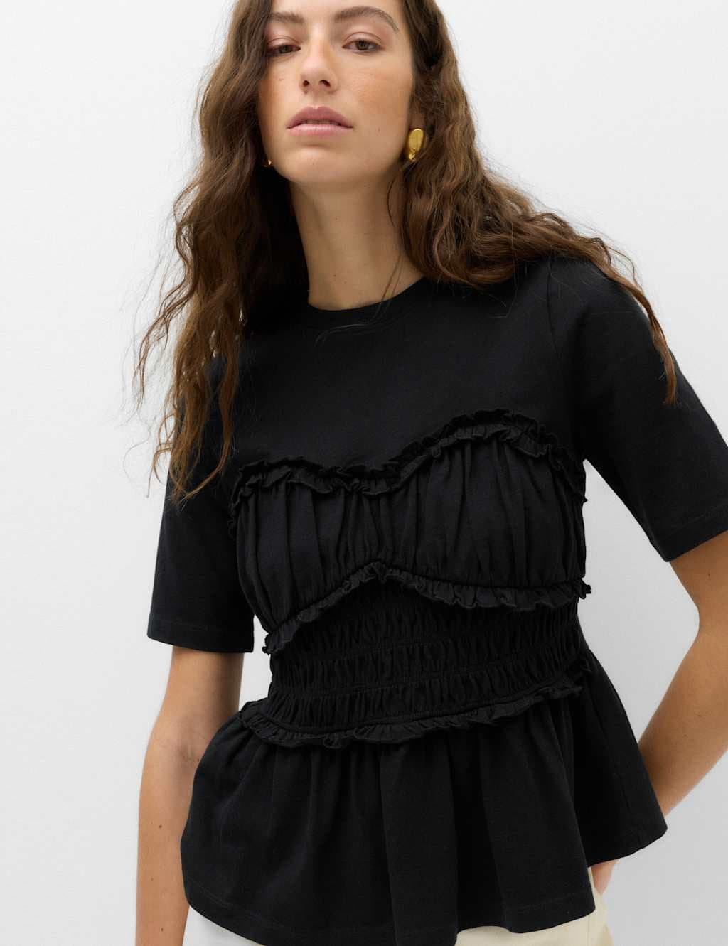 Marks & Spencer M&S Pure Cotton Ruffle Top Black