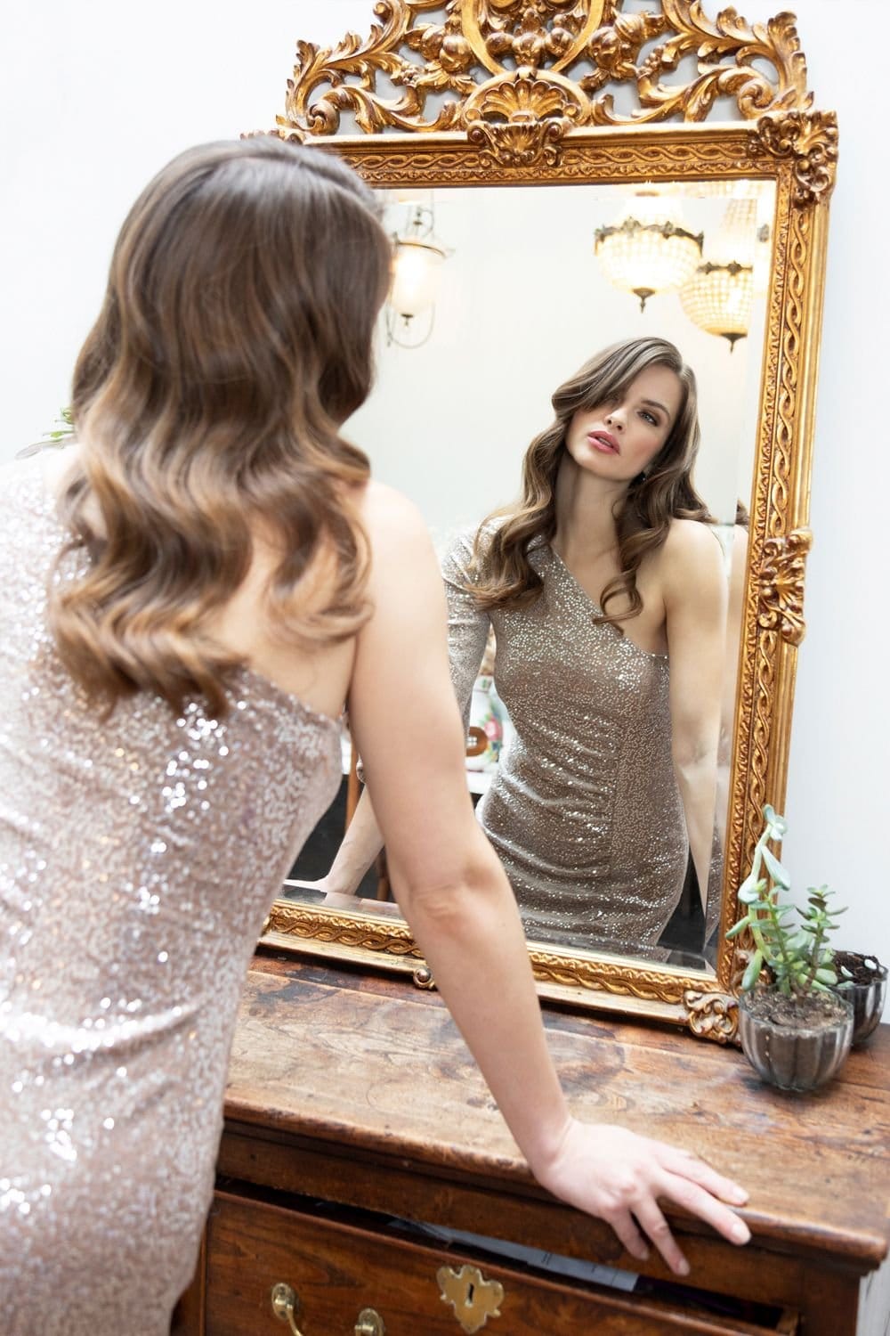 Hot Squash Hot Squash Women's One-Sleeved Sequin Ruched Dress in Cream - 4