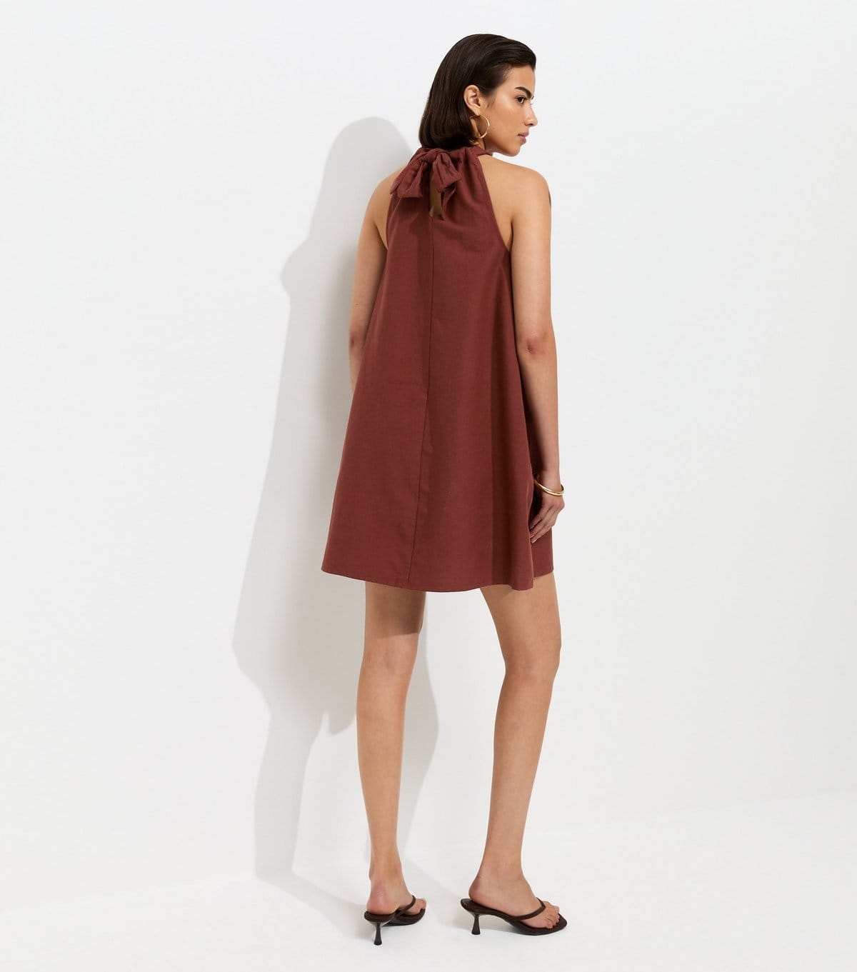 New Look Women's Dark Brown Cotton Rich Bead Halter Neck Mini Dress New Look - 4