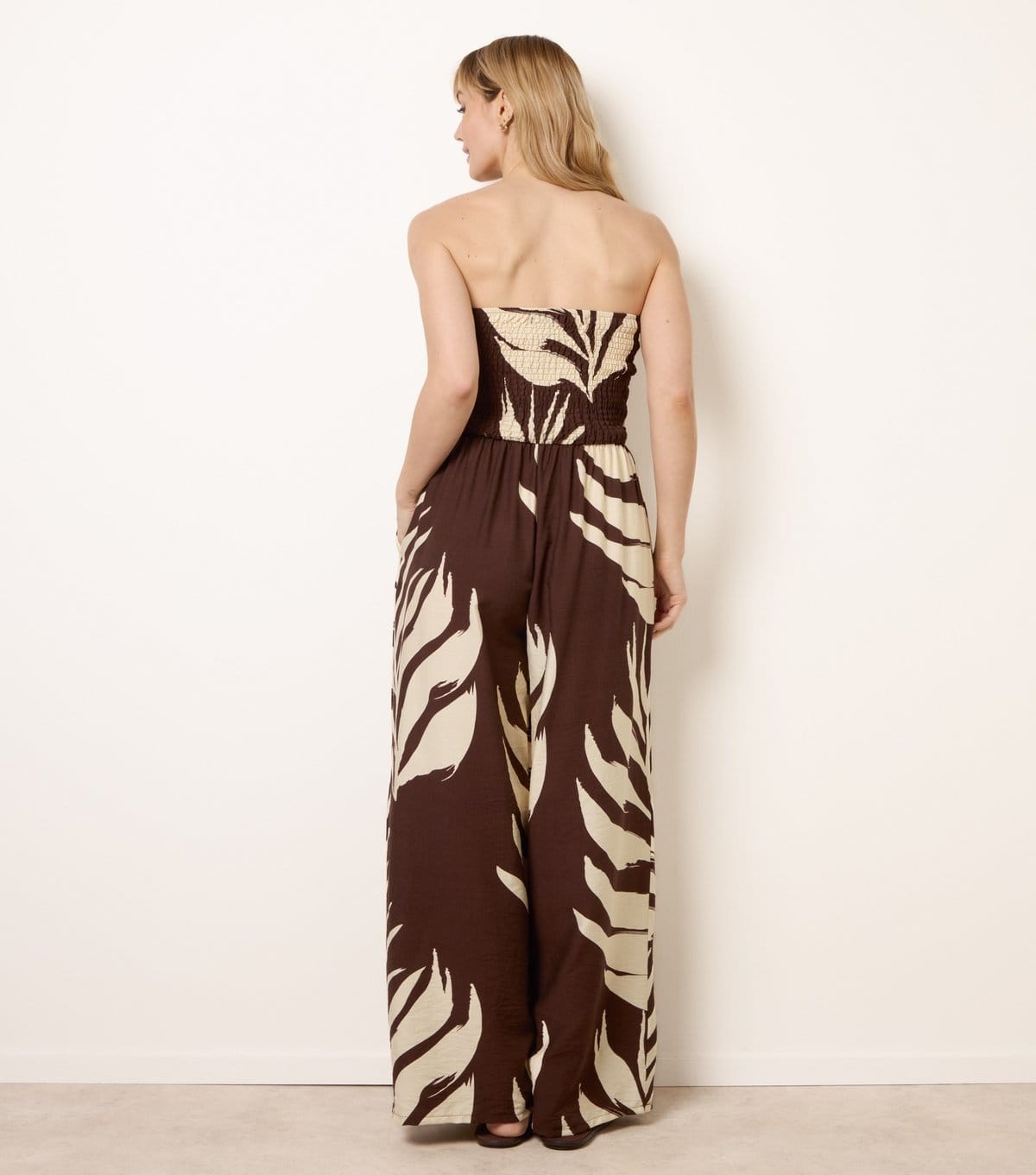 Blue Vanilla Women's Dark Brown Shirred Bust Tropical Jumpsuit Blue Vanilla New Look - 4