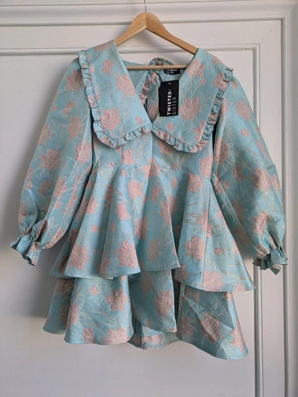 ASOS Luxe Turquoise Floral Jacquard Minidress, Sz 10