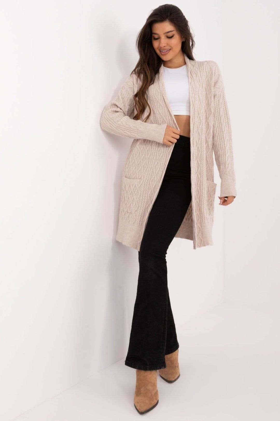 Love Lace Beige Textured Cardigan for Women
