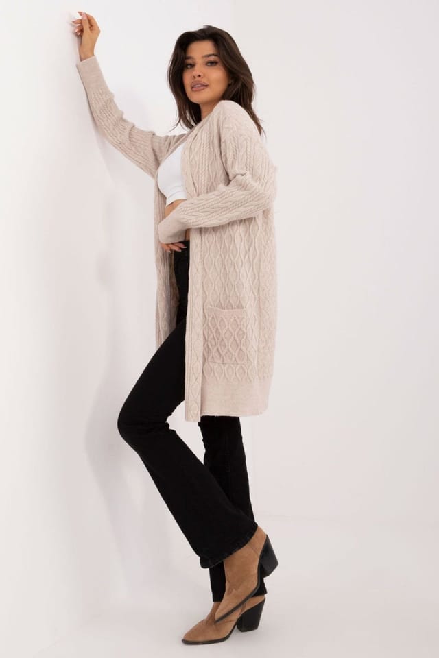 Love Lace Love Lace Women's Long Textured Cardigan Throw On with Pockets in Beige - 2