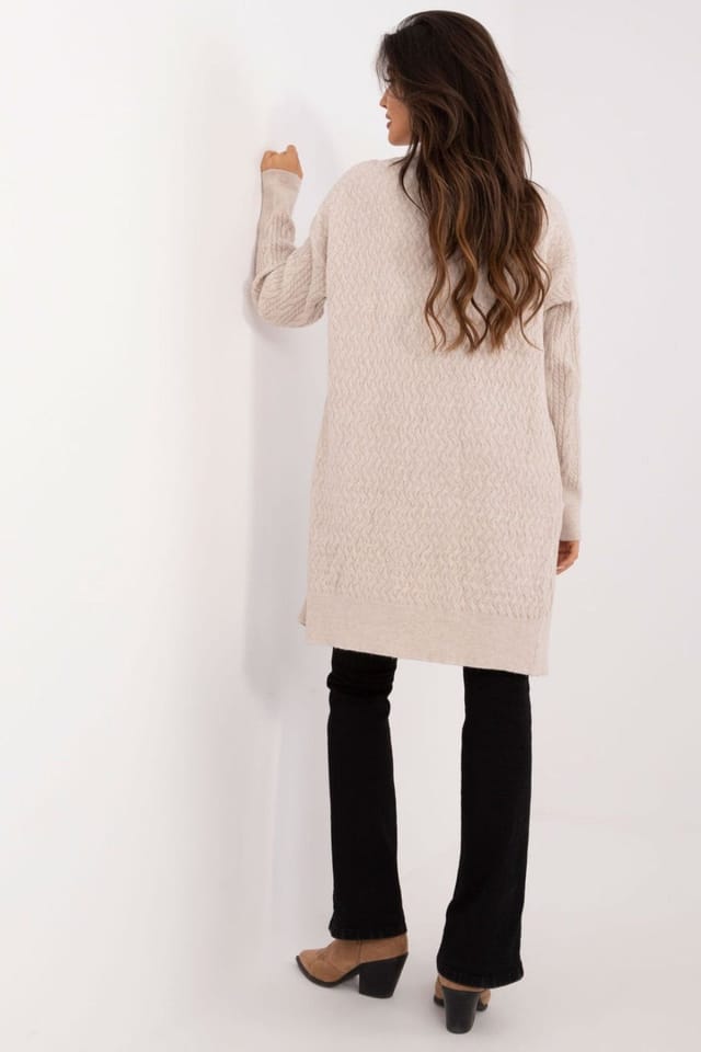 Love Lace Love Lace Women's Long Textured Cardigan Throw On with Pockets in Beige - 3