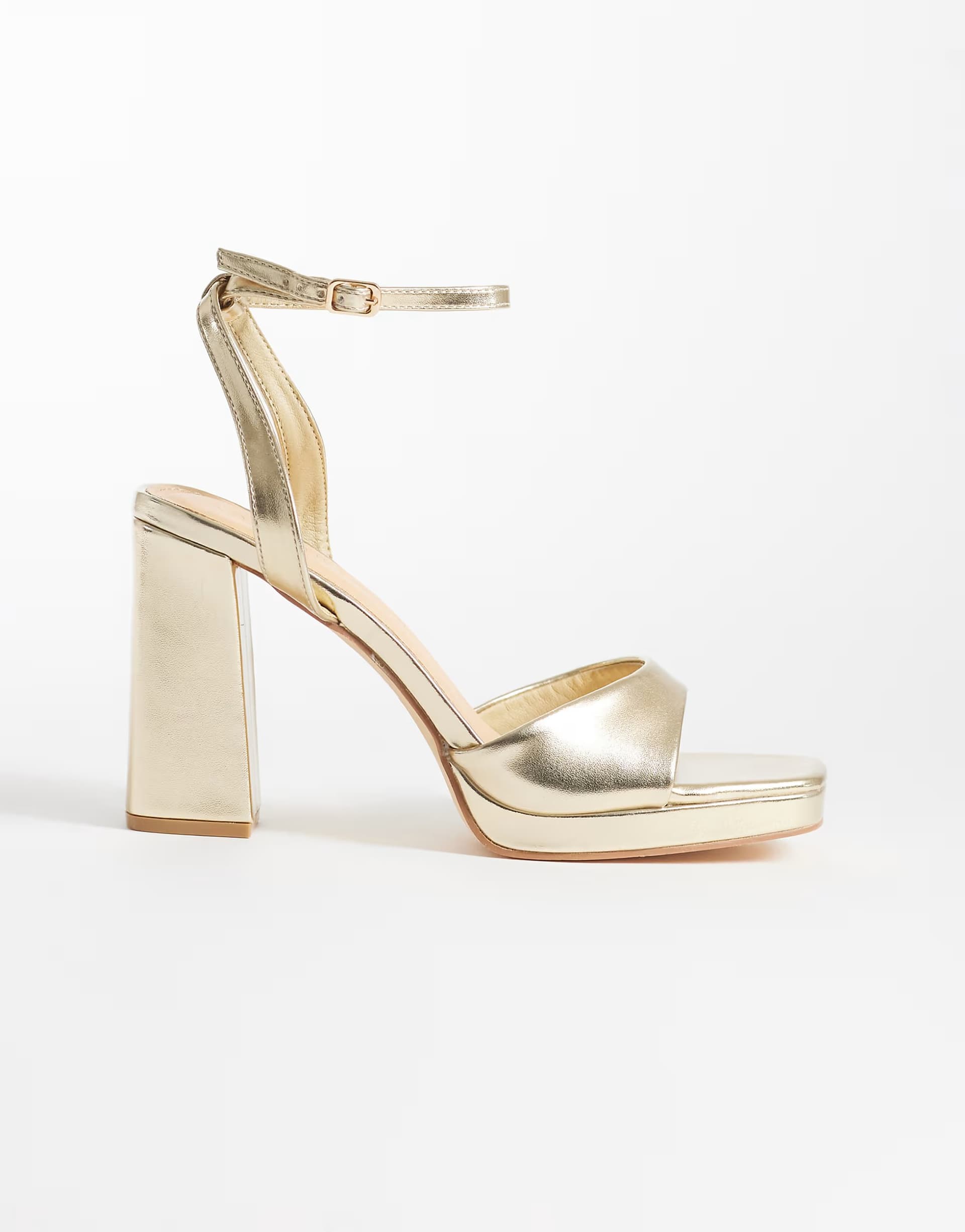 ASOS SEQWL Wide Fit platform block heeled sandal in gold
