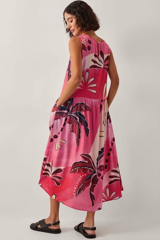 Monsoon Monsoon Women's Alex Palm Print Midi Dress in Pink - 3