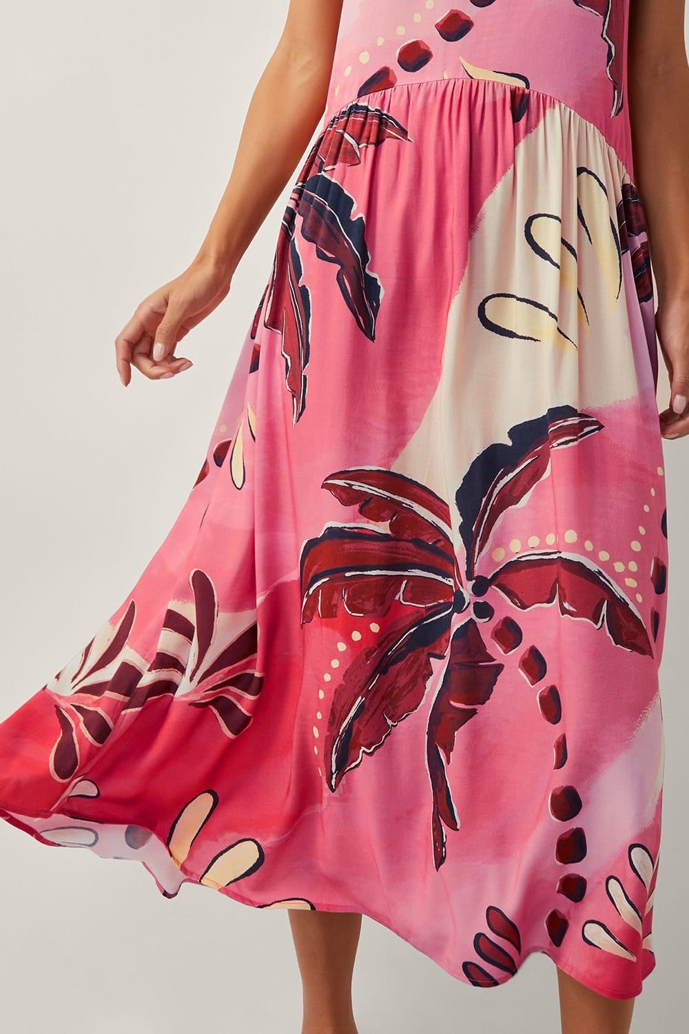 Monsoon Monsoon Women's Alex Palm Print Midi Dress in Pink - 4