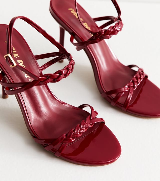 Public Desire Women's Dark Burgundy Eleodora Faux Patent Leather Strappy Sandals Public Desire New Look - 3