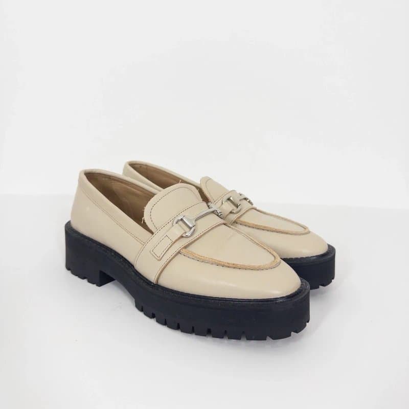 & Other Stories & Other Stories Buckled Chunky Loafers UK 6 EU 39 Nude Beige Leather Flatform