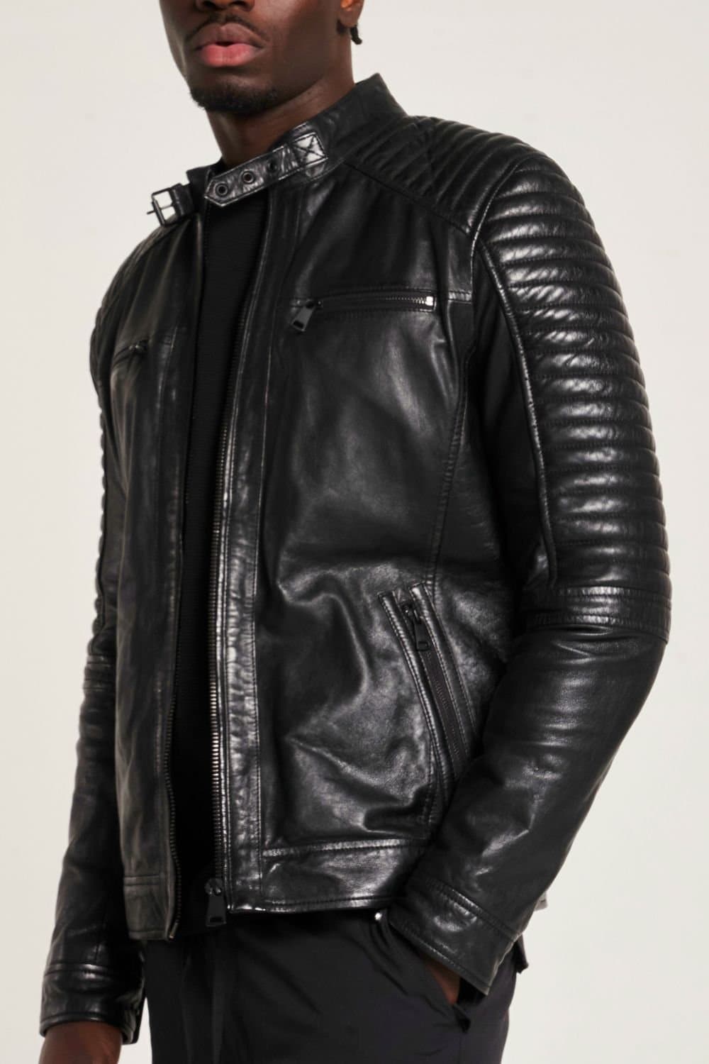 Barneys Originals Barneys Originals Black Leather Racer Jacket