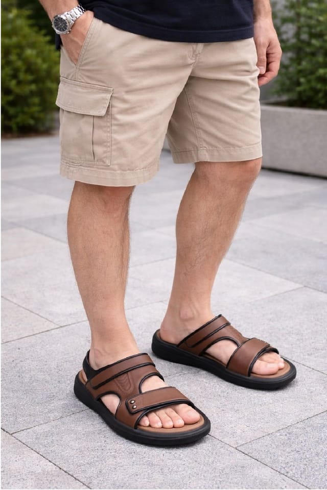 LARANGE LARANGE Men's Brown Beach Pool Casual Sport Sandals Slingback Sliders - 2